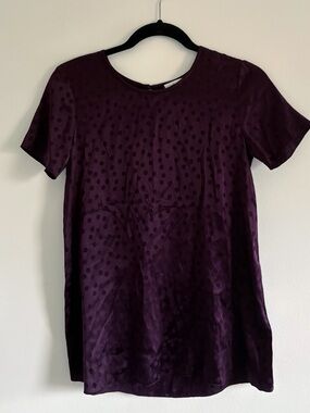 Wilfred by Aritzia silk Cypres top sz XXS Deep Plum Polka-Dot Short Sleeve Top